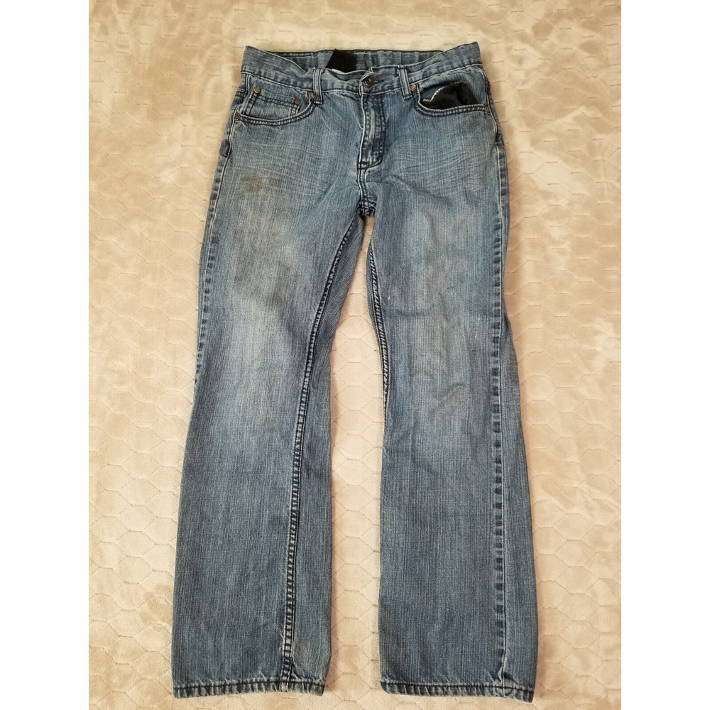 Helix Jeans Women's 30x28* (Tag Size 18) Slim Boot Medium Wash Jeans Stains Look